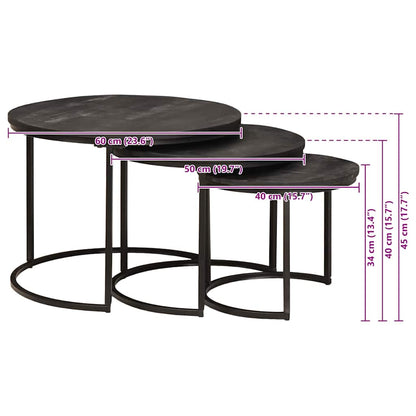 Nestende Kaffebord 3 pcs Svart Massivt mangotre og stål
