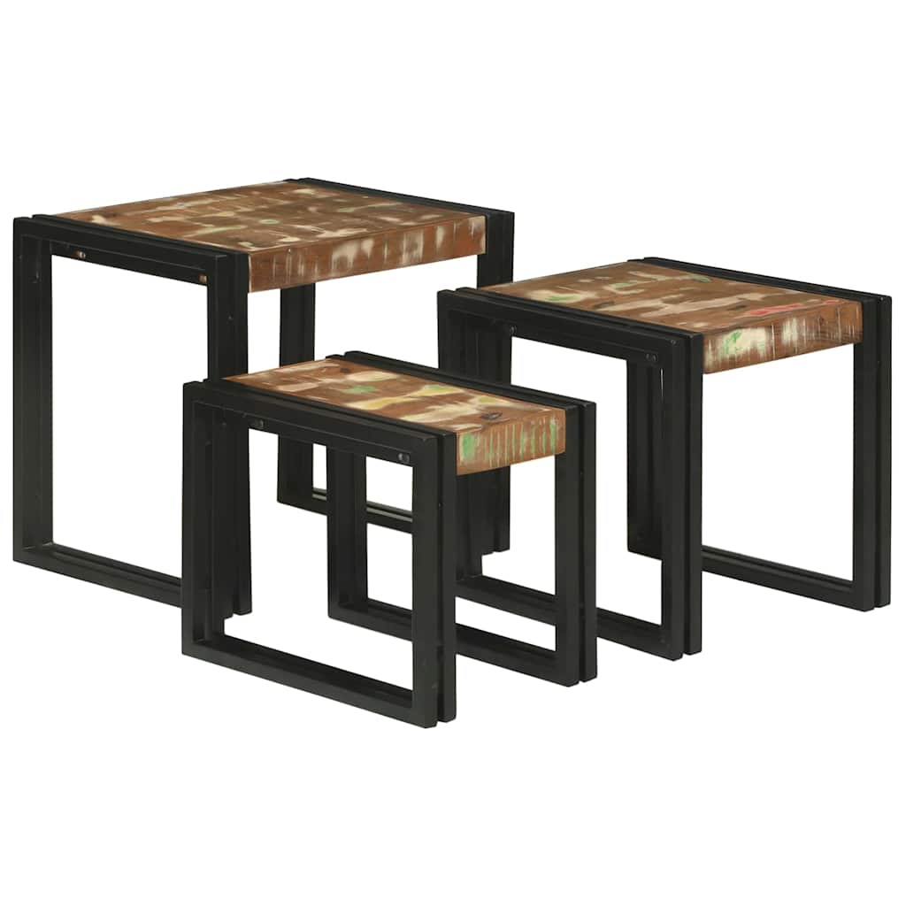 Stablingsbord 3 pcs Brunt og svart Massivt gjenvunnet tre