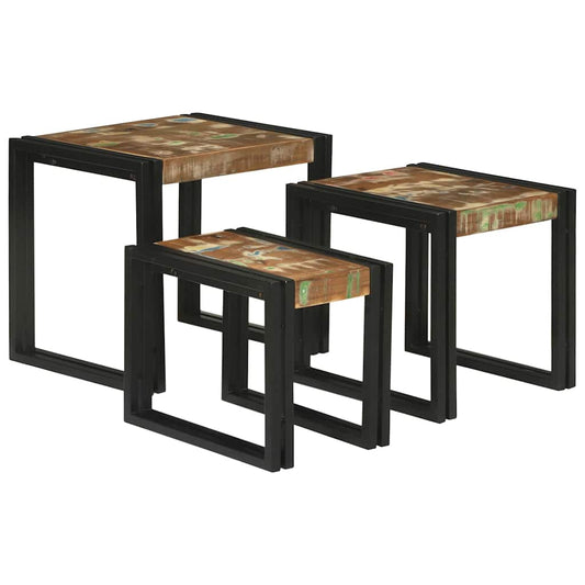 Stablingsbord 3 pcs Brunt og svart Massivt gjenvunnet tre