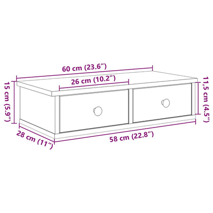 Vegghylle Hvit med skuffer 60x25x15 cm