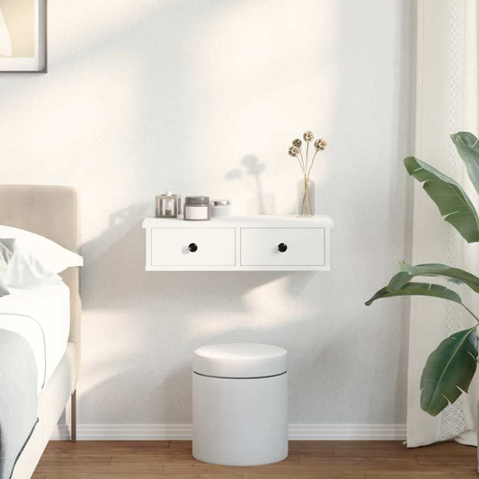 Vegghylle Hvit med skuffer 60x25x15 cm