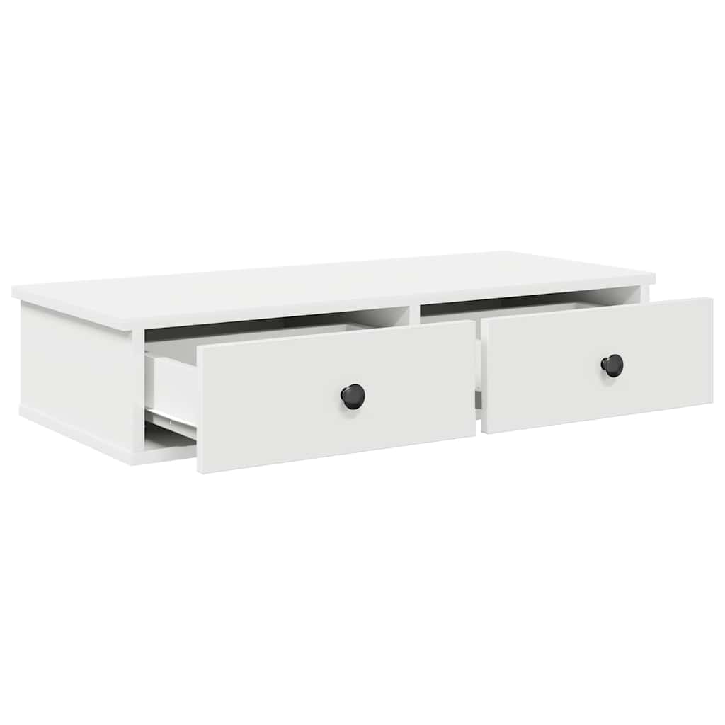 Vegghylle Hvit med skuffer 80x31x17 cm