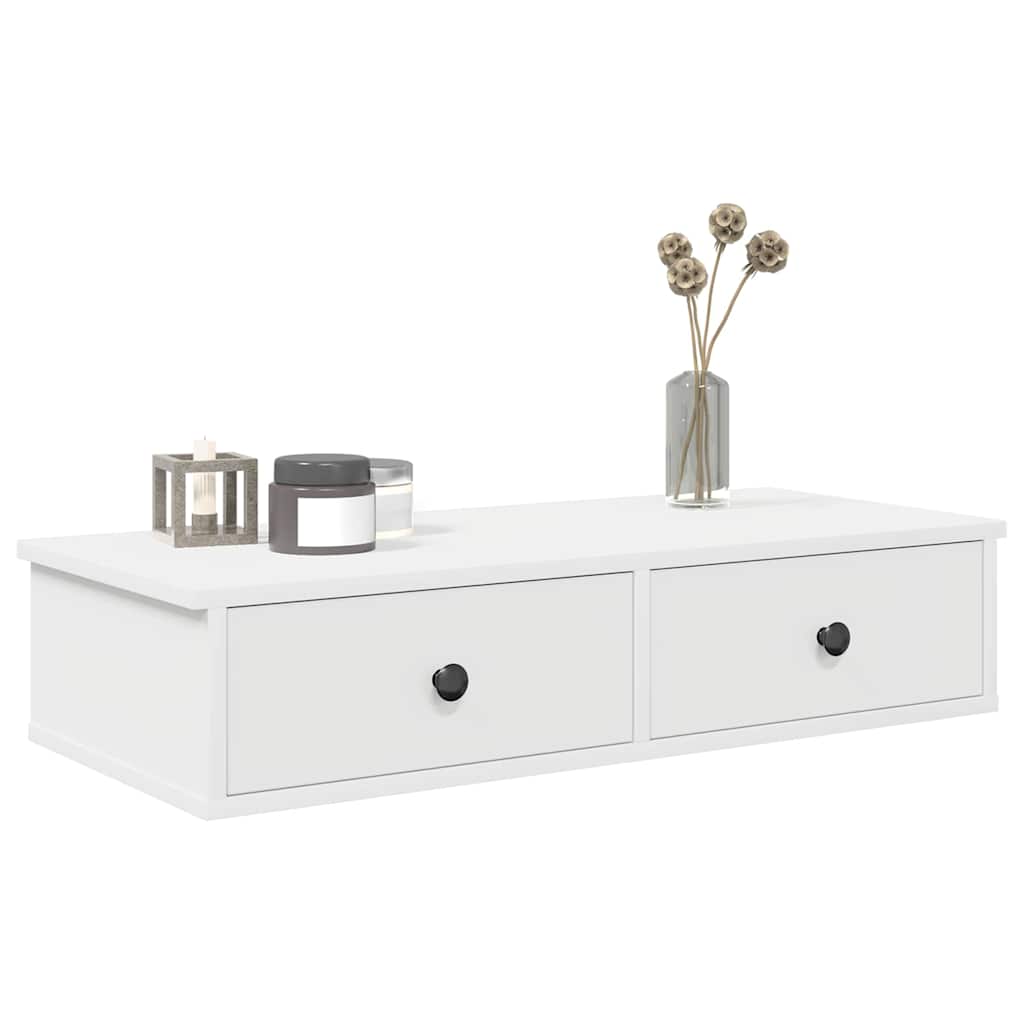 Vegghylle Hvit med skuffer 80x31x17 cm