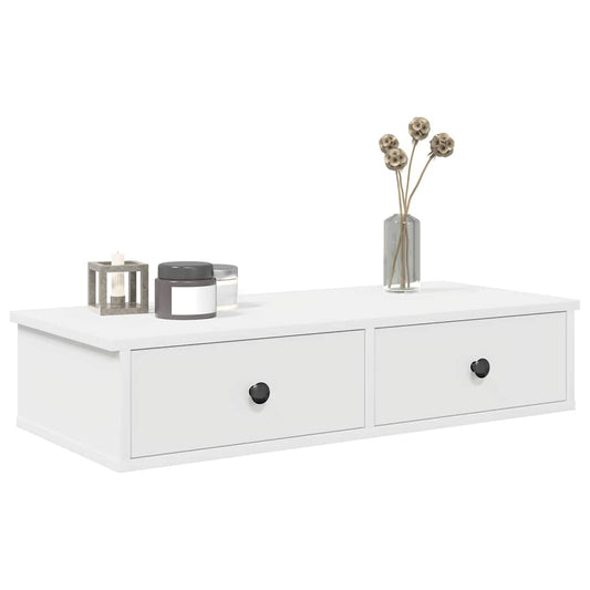 Vegghylle Hvit med skuffer 80x31x17 cm