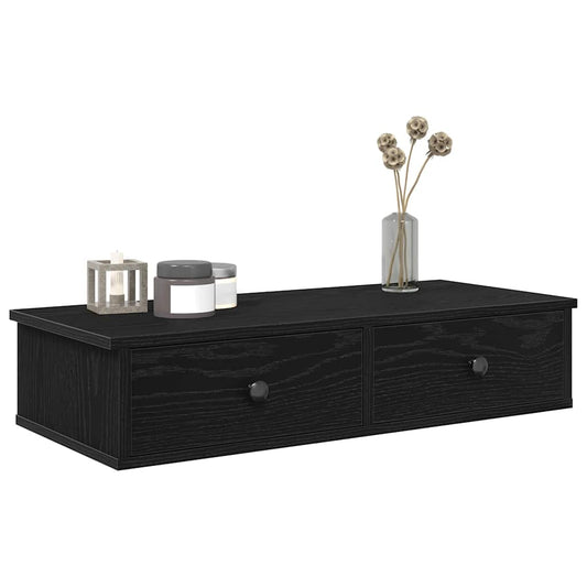 Vegghylle Svart med skuffer 80x31x17 cm