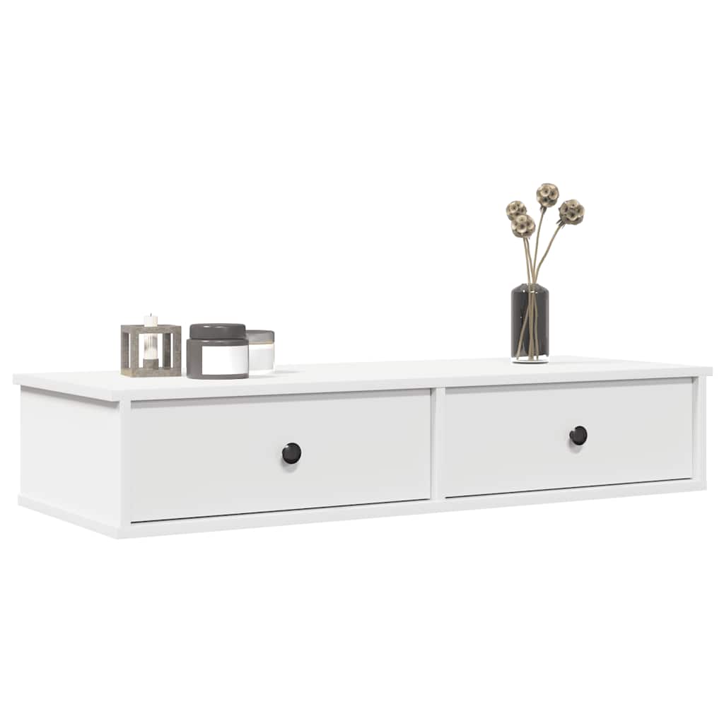 Vegghylle Hvit med skuffer 100x37,5x19 cm