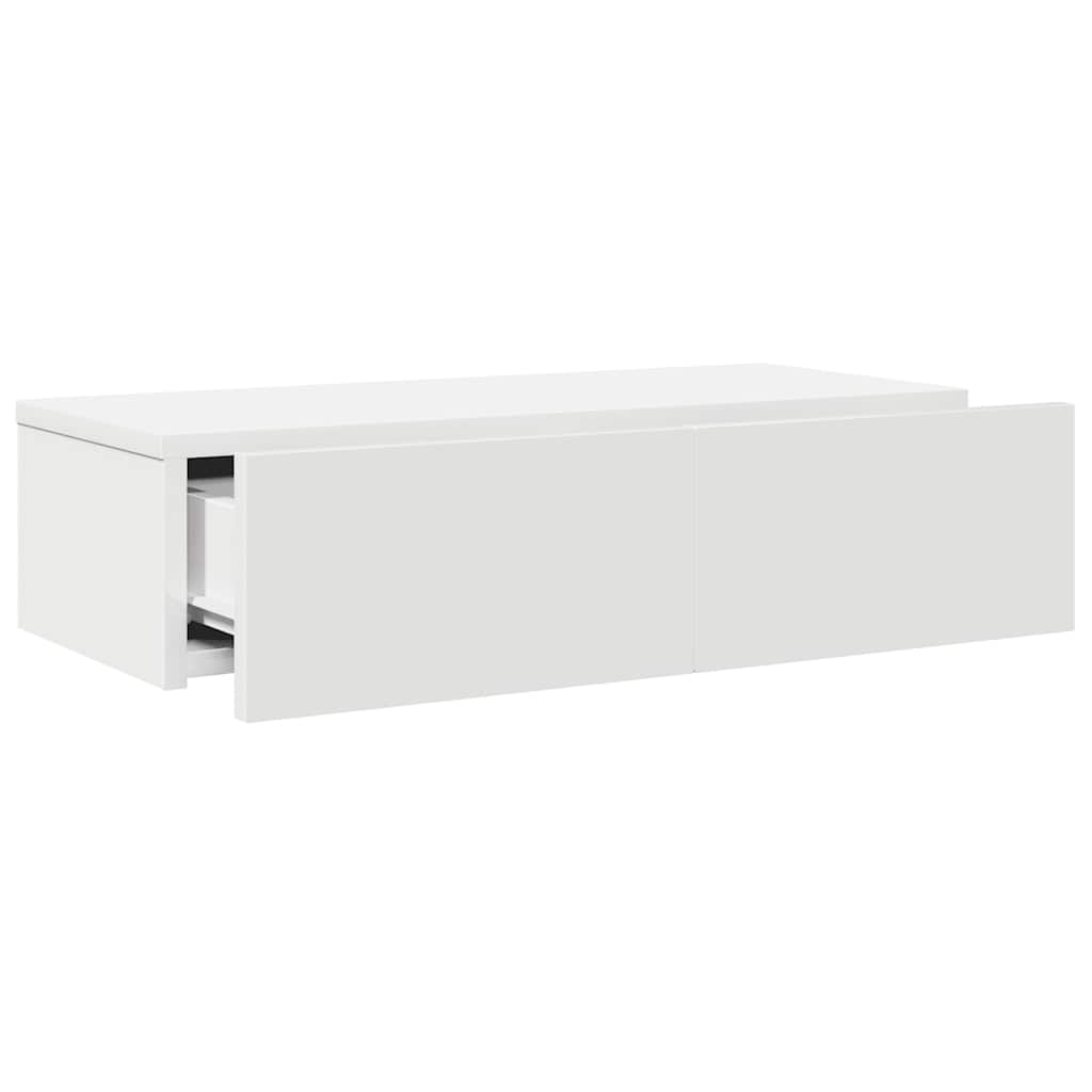 Vegghylle Hvit med skuffer 60x26,5x15 cm