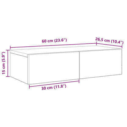 Vegghylle med skuffer Svart 60x26,5x15 cm