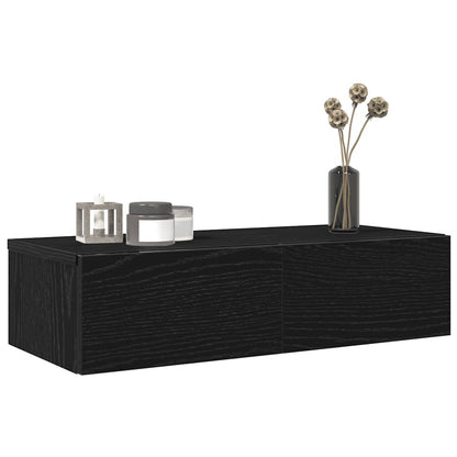 Vegghylle med skuffer Svart 60x26,5x15 cm