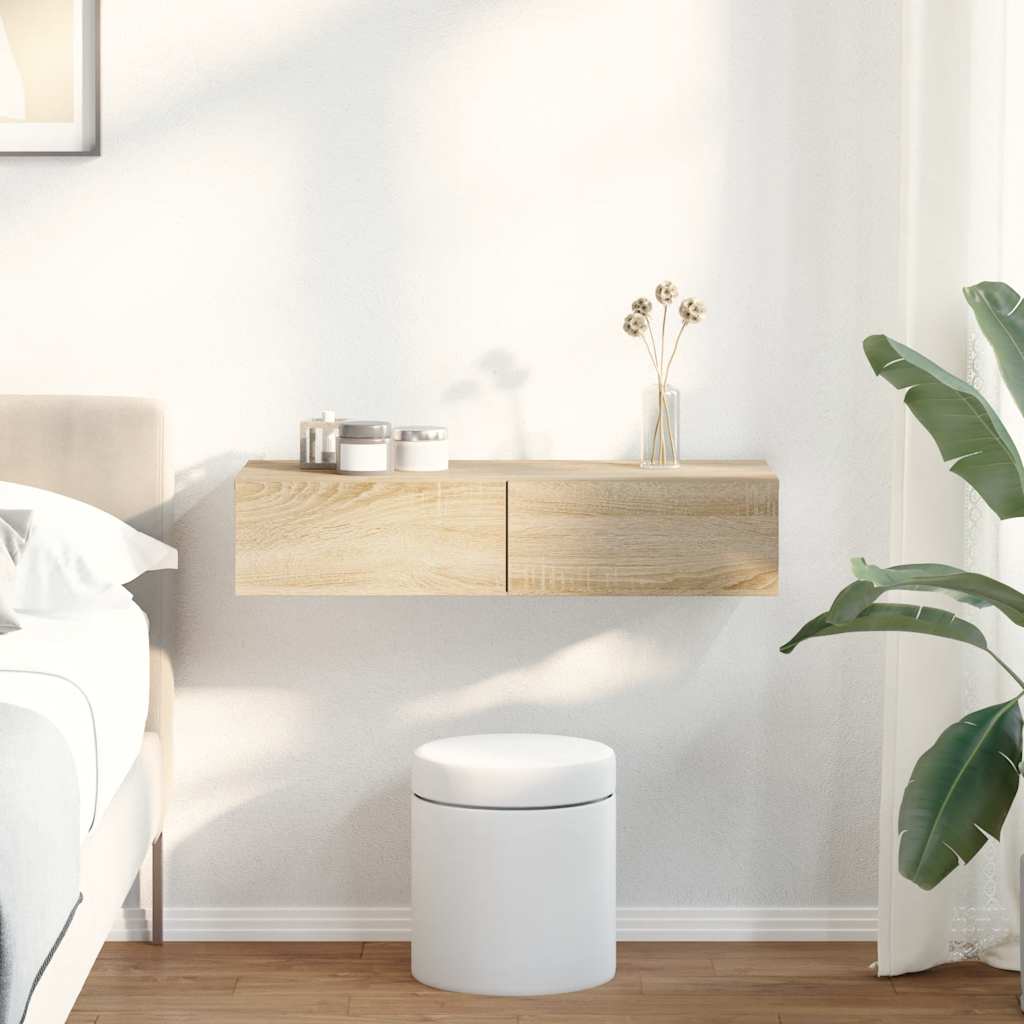 Vegghylle Sonoma Eik med skuffer 80x33x17 cm