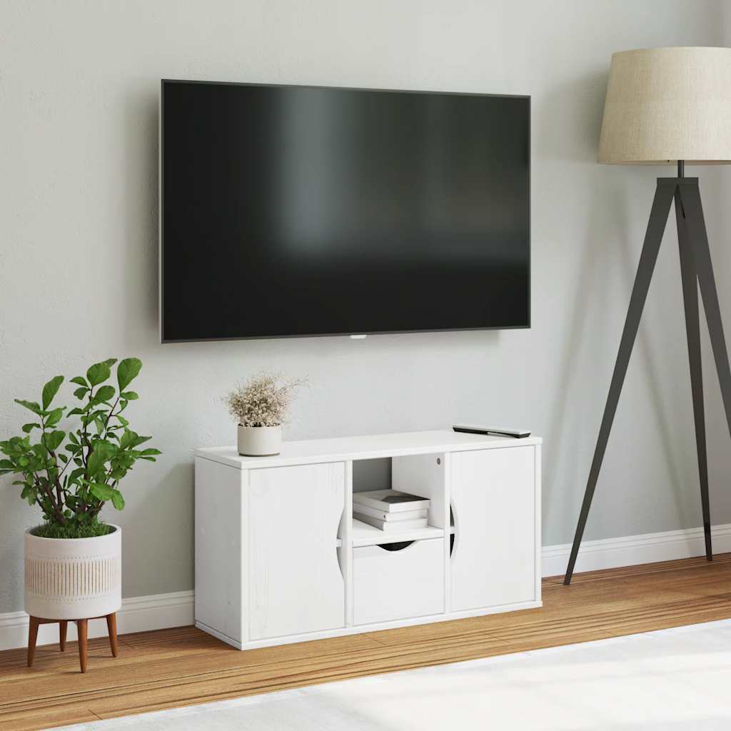TV-Møbel Hvit Tv-skap med skuff ODDA 79x24x40 cm heltre furu