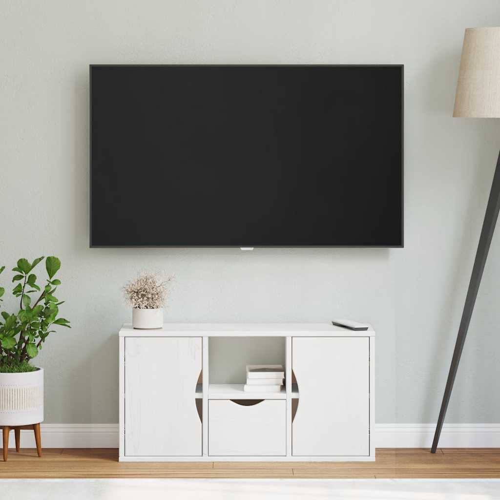 TV-Møbel Hvit Tv-skap med skuff ODDA 79x24x40 cm heltre furu