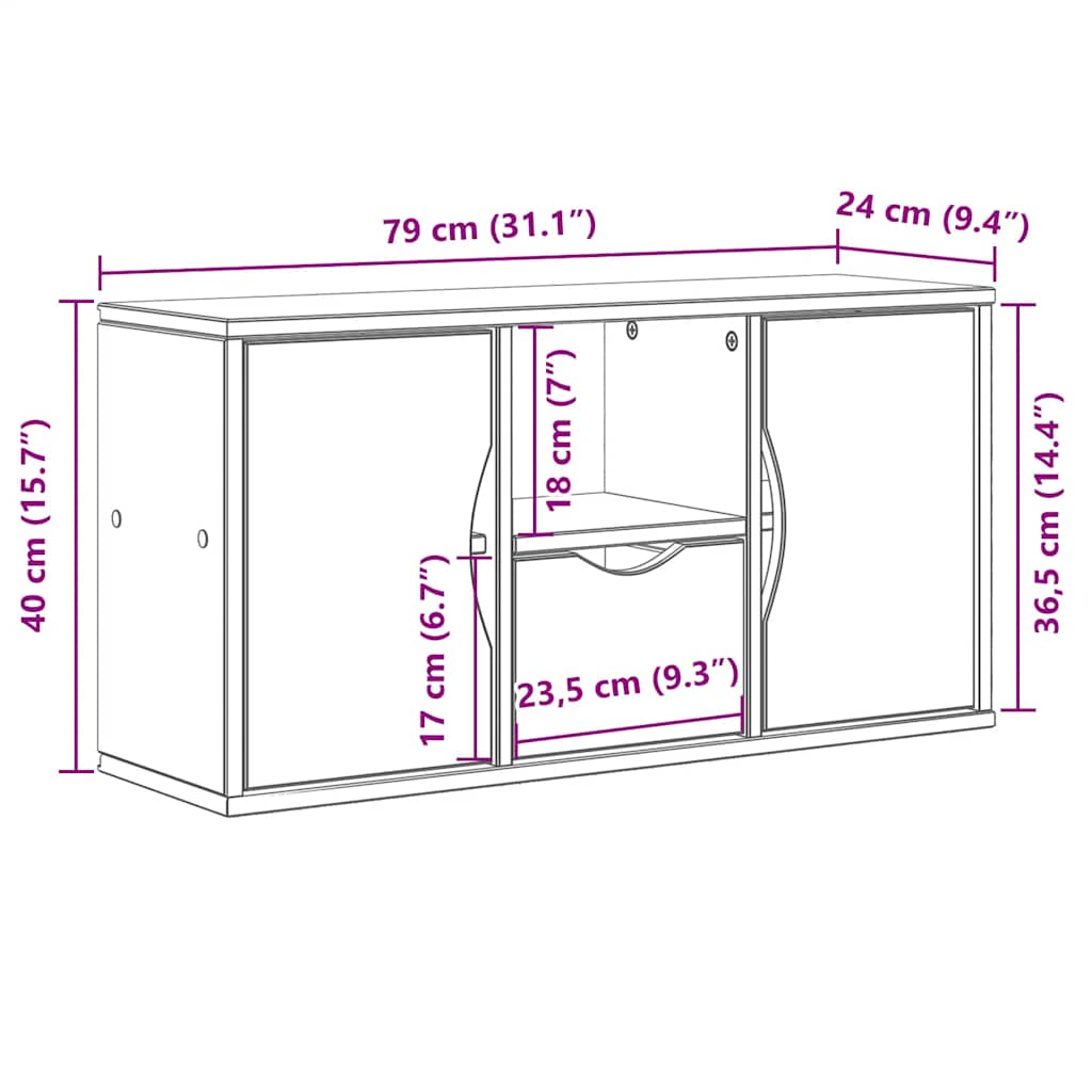 TV-Møbel Hvit Tv-skap med skuff ODDA 79x24x40 cm heltre furu