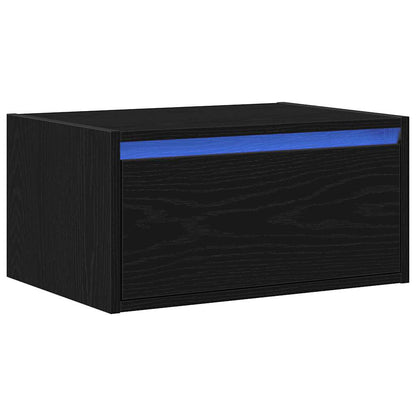 Nattbord Sengbord Svart Eik med LED-lys