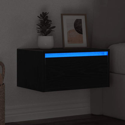 Nattbord Sengbord Svart Eik med LED-lys
