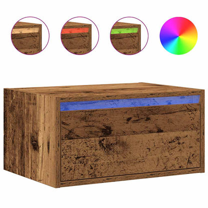 Nattbord Sengbord Gammelt Tre med LED-lys