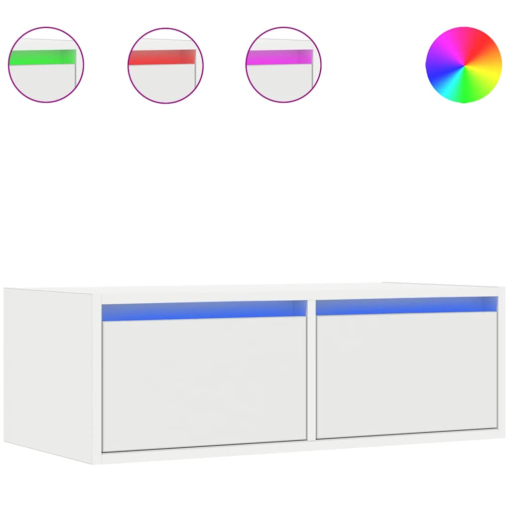 TV-Møbel Hvit Tv-benk med LED-lys 75x35,5x25 cm