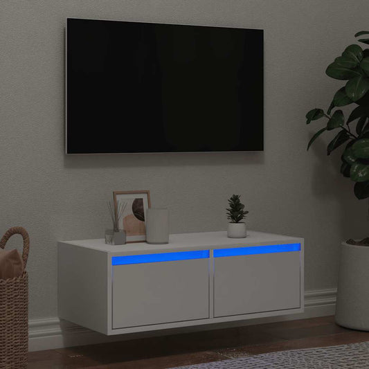 TV-Møbel Hvit Tv-benk med LED-lys 75x35,5x25 cm