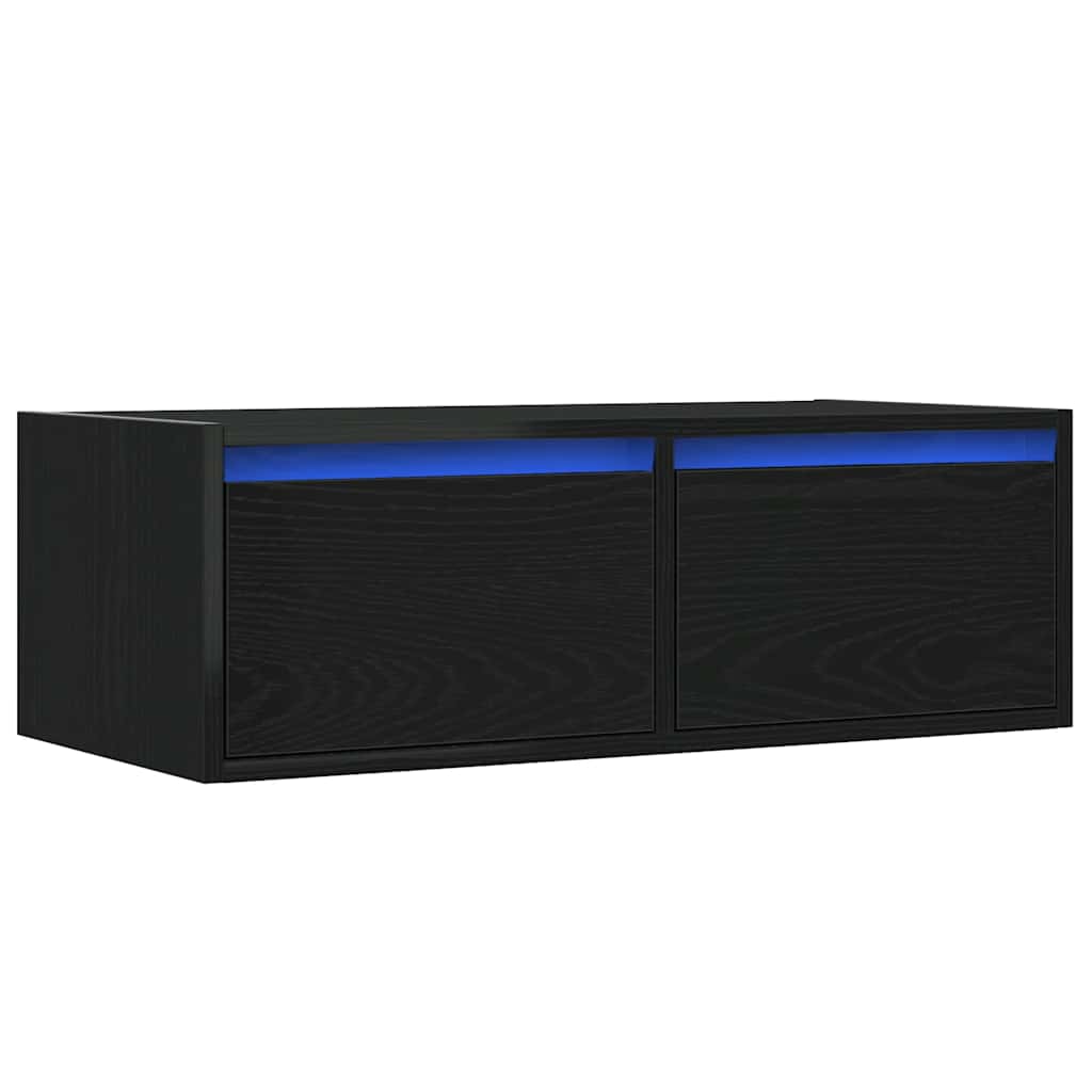 TV-Møbel Svart EikTV-benk med LED-lys 75x35,5x25 cm