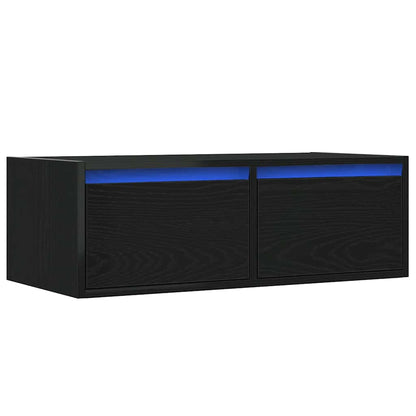 TV-Møbel Svart EikTV-benk med LED-lys 75x35,5x25 cm