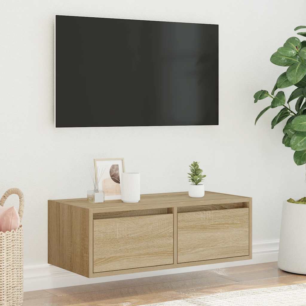 TV-Møbel Sonoma Eik Tv-benk med LED-lys 75x35,5x25 cm