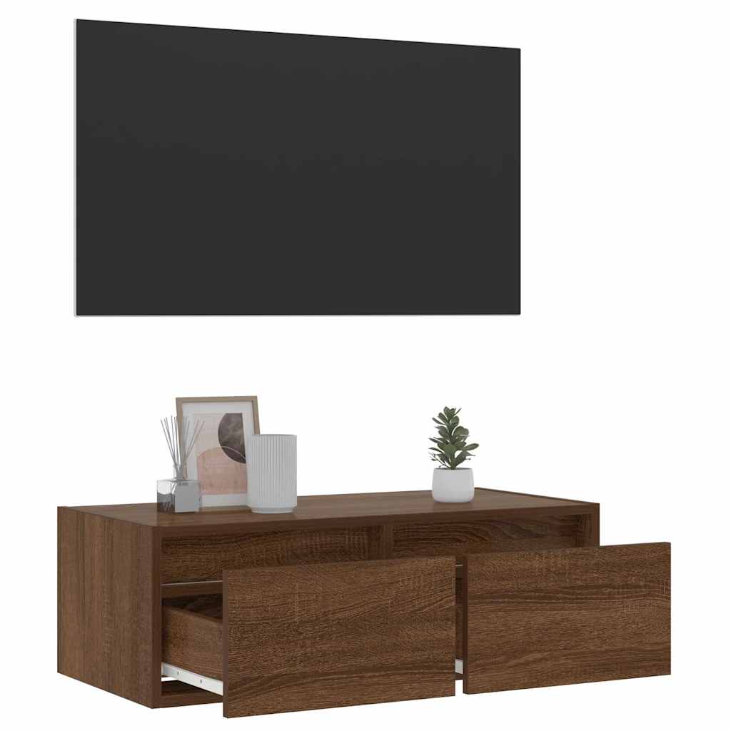TV-Møbel Brun Eik TV-benk med LED-lys 75x35,5x25 cm