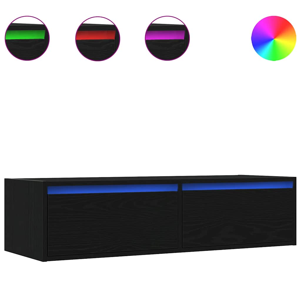TV-Møbel Svart Eik TV-benk med LED-lys 100X35,5x25 cm