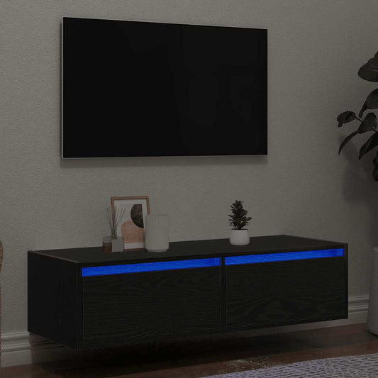 TV-Møbel Svart Eik TV-benk med LED-lys 100X35,5x25 cm