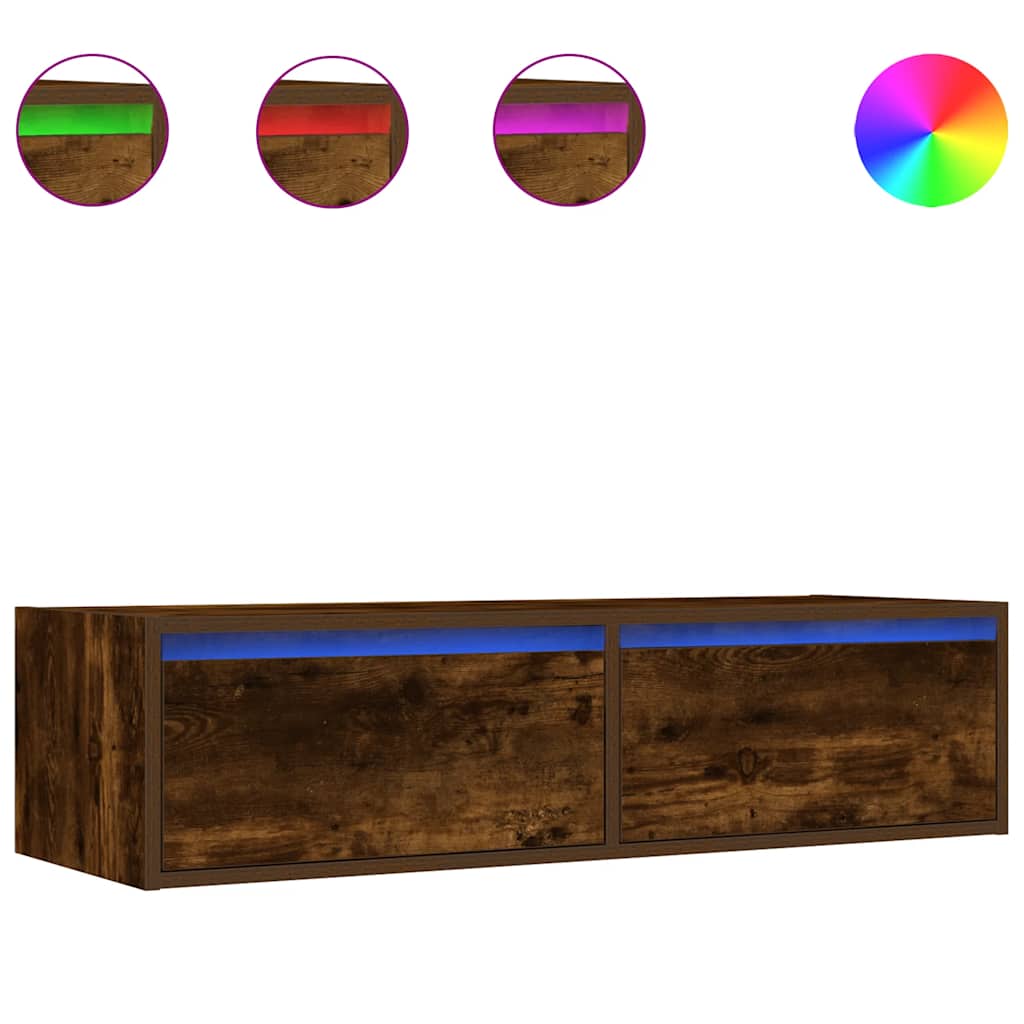 TV-Møbel Røkt EikTV-benk med LED-lys 100X35,5x25 cm