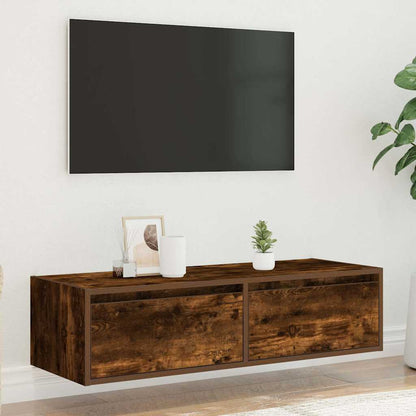TV-Møbel Røkt EikTV-benk med LED-lys 100X35,5x25 cm