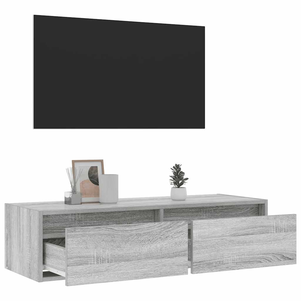 TV-Møbel Sonoma Grå TV-benk med LED-lys 100X35,5x25 cm