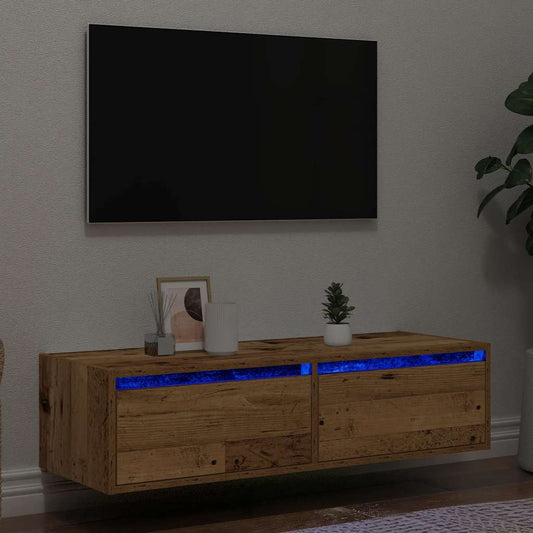 TV-Møbel Gammelt Tre Tv-benk med LED-lys 100X35,5x25 cm