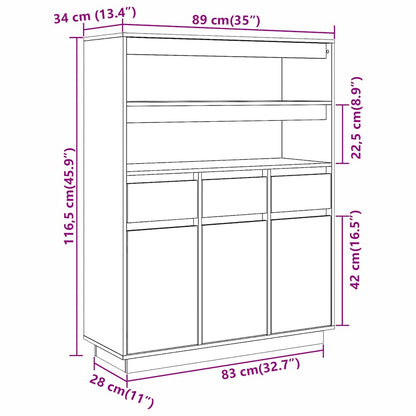 Vitrineskap Hvit 89x34x116,5 cm heltre furu