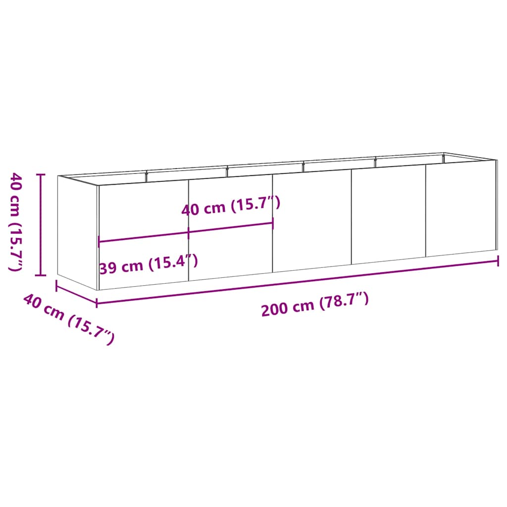 Plantekasse olivengrønn 200x40x40 cm kaldvalset stål