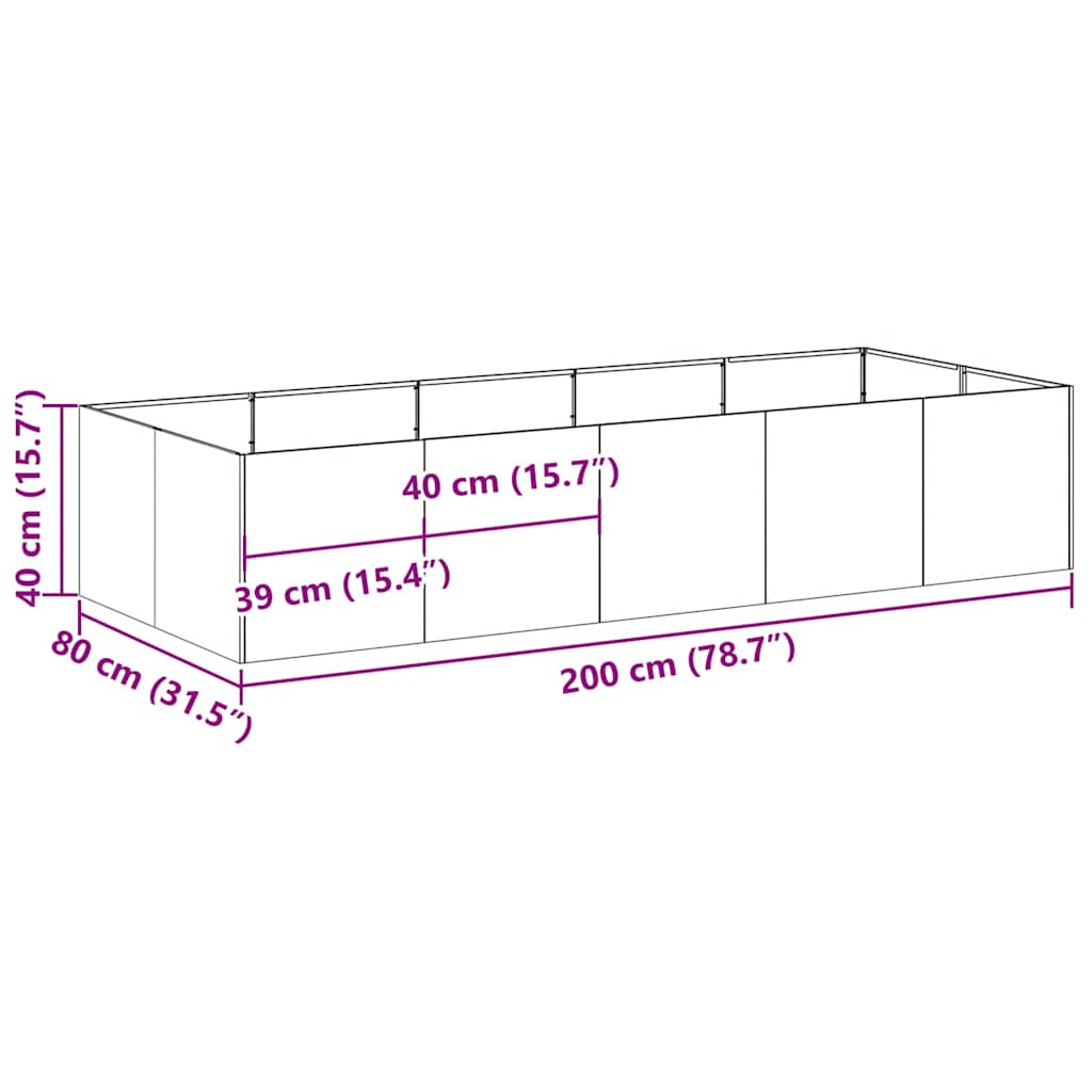 Plantekasse hvit 200x80x40 cm stål