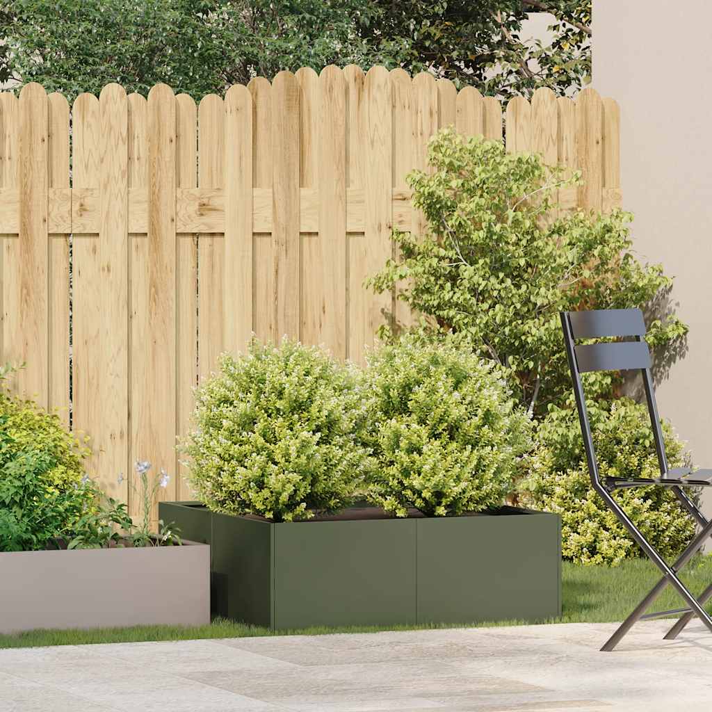 Plantekasse olivengrønn 80x80x30 cm stål