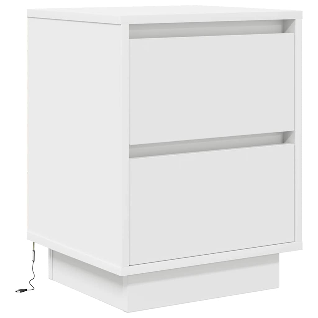 Nattbord Sengbord Hvit med LED-lys 38x34x50 cm