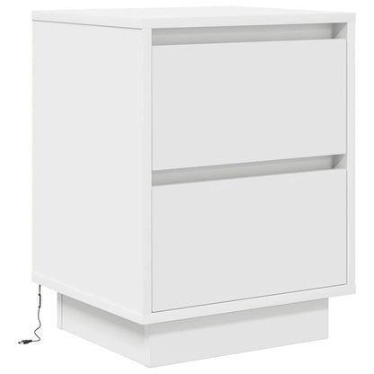 Nattbord Sengbord Hvit med LED-lys 38x34x50 cm