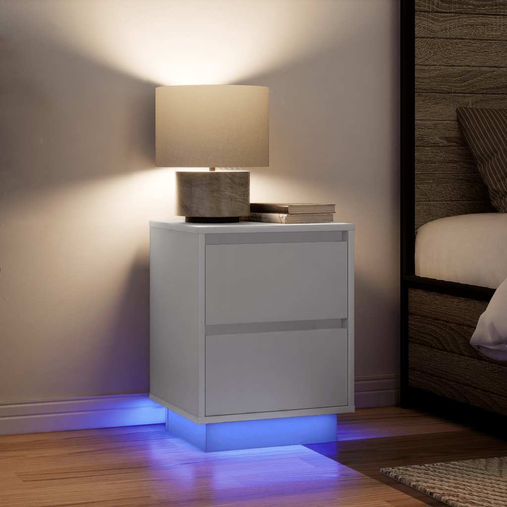 Nattbord Sengbord Hvit med LED-lys 38x34x50 cm