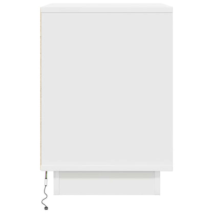 Nattbord Sengbord Hvit med LED-lys 38x34x50 cm