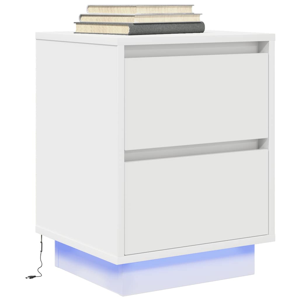 Nattbord Sengbord Hvit med LED-lys 38x34x50 cm
