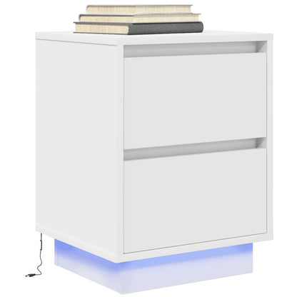 Nattbord Sengbord Hvit med LED-lys 38x34x50 cm