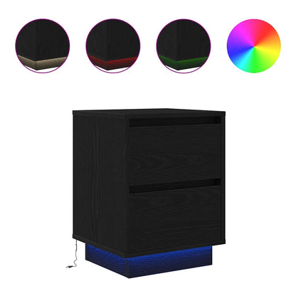 Nattbord Sengbord Svart med LED-lys 38x34x50 cm