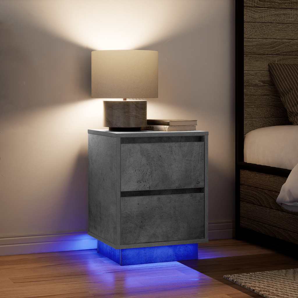 Nattbord Sengbord Betonggrå med LED 38x34x50 cm