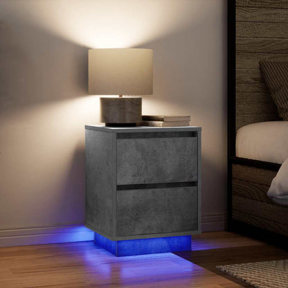 Nattbord Sengbord Betonggrå med LED 38x34x50 cm