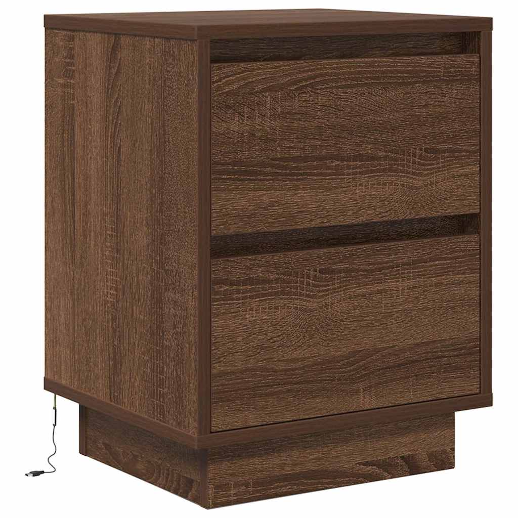 Nattbord Sengbord Brun Eik med LED 38x34x50 cm