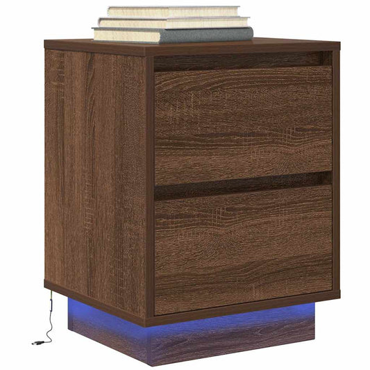 Nattbord Sengbord Brun Eik med LED 38x34x50 cm