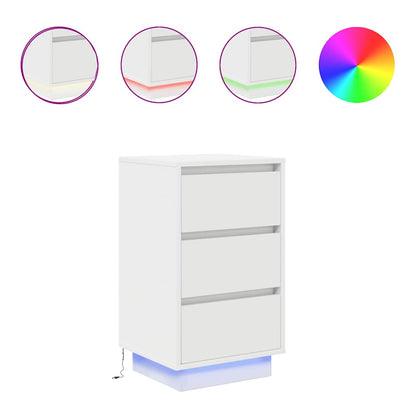 Nattbord Sengbord Hvit med LED-lys 38x34x65 cm