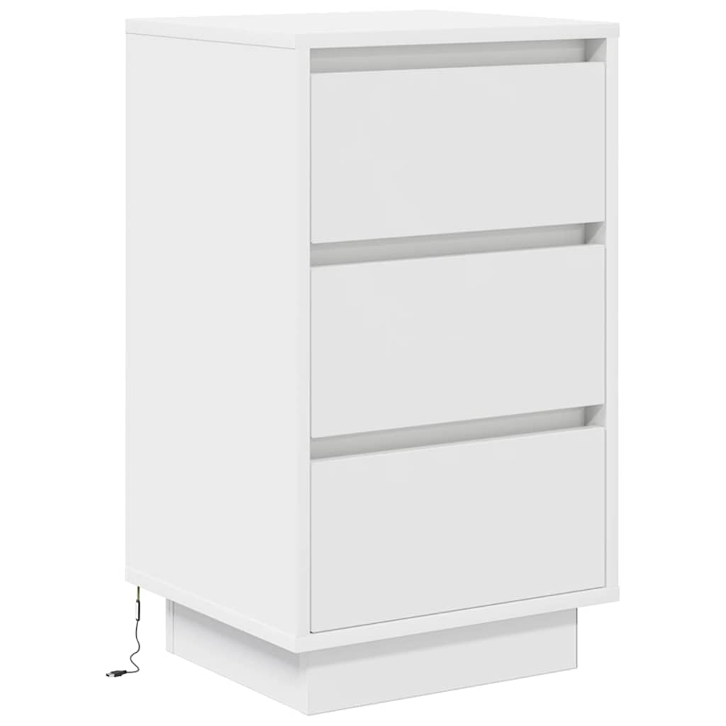 Nattbord Sengbord Hvit med LED-lys 38x34x65 cm