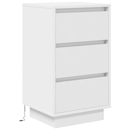 Nattbord Sengbord Hvit med LED-lys 38x34x65 cm